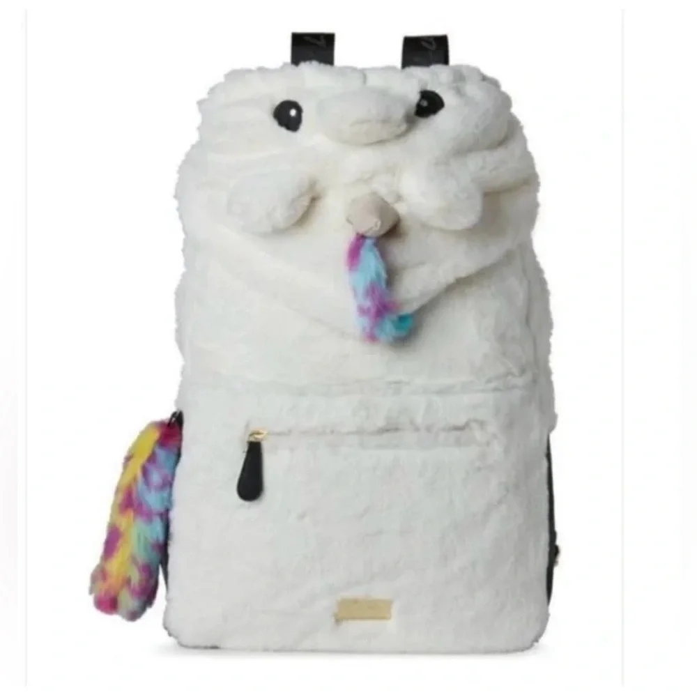 Betsey Johnson Hooded Unicorn Backpack Faux Fur New Whimsical